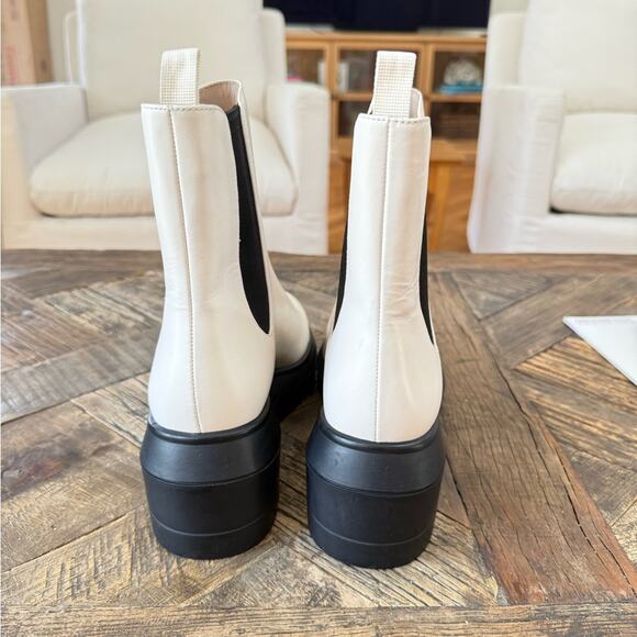 Stuart Weitzman Norah Leather Lug-Sole Chelsea Ivory Booties - 8.5N - Picture 4 of 6